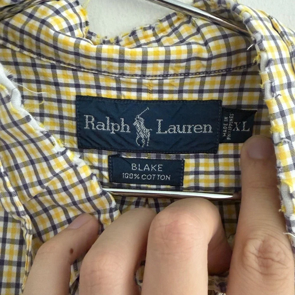 Ralph Lauren Blake Mens XL Yellow Blue Plaid Short Sleeve Button Down Shirt
